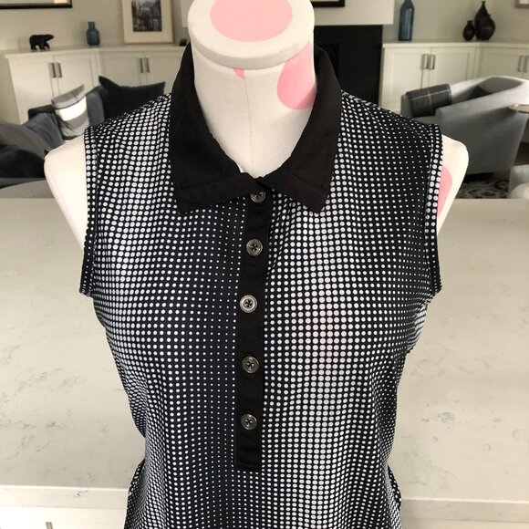 Greg Norman Collection Sleeveless Polka Dot Polo Dress w Pockets Black Wht Sz S - Picture 5 of 12